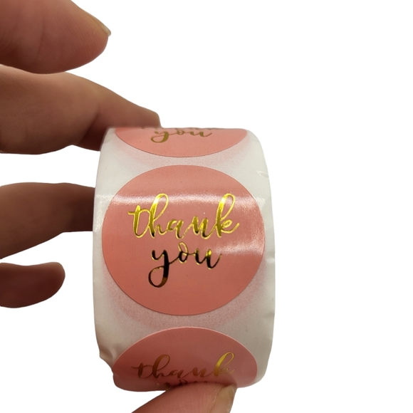 -300pc-Thank You Stickers Pink labeling with Gold Foil-New- - Picture 2 of 3